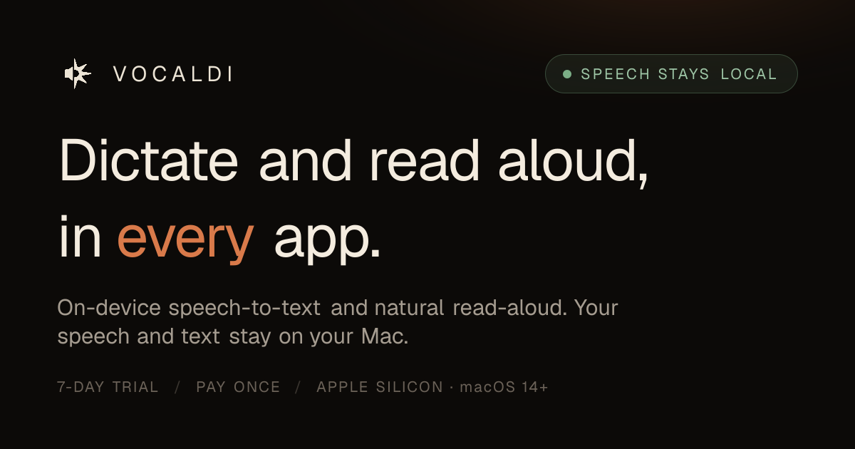 I made a utility for reading aloud and dictating anywhere on my mac, no wifi needed logo